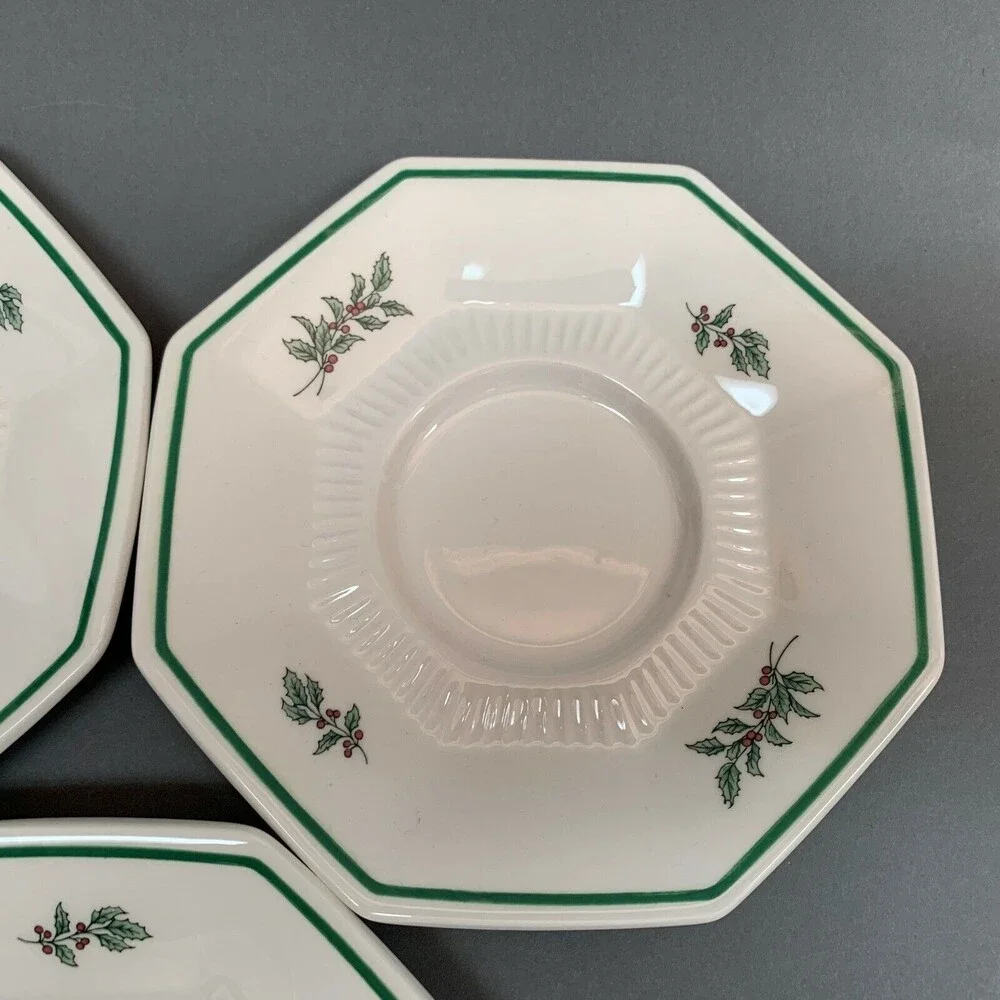 Nikko Christmastime Japan White‎ Green Holly Berries Saucers Plates Lot of 3